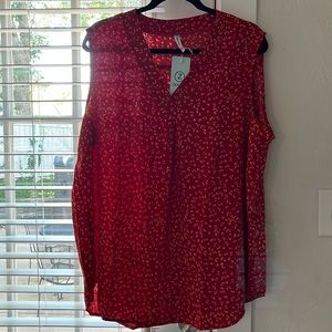 Red Short Sleeve VNeck Chiffon Blouse